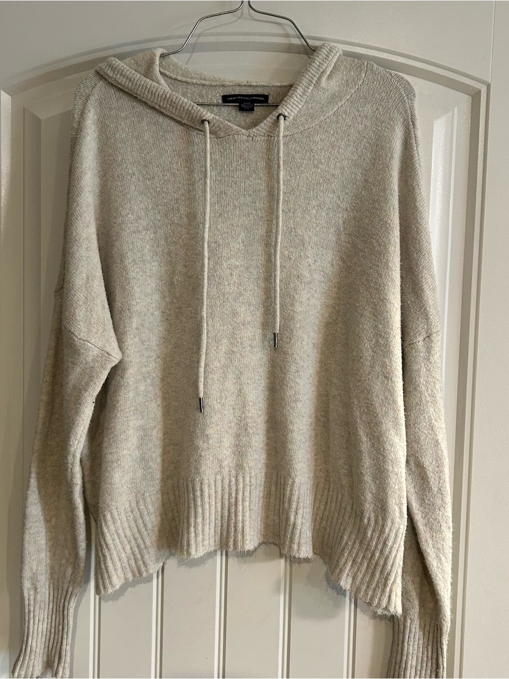 American Eagle Outfitters Cream Hooded Knit Sweater